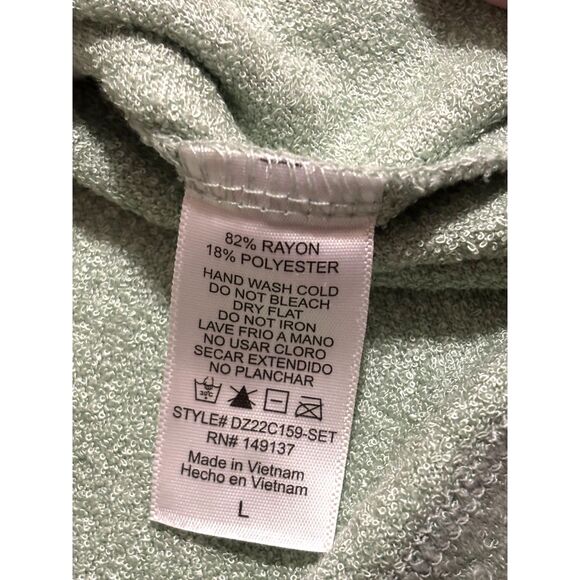 NWT Double Zero Sage Green Terry Knit Two Piece Set L Cropped Top Midi Skirt - Picture 3 of 8